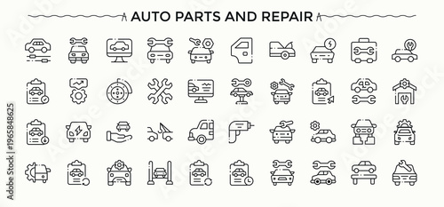 Auto Parts icon set. Service icon collection. Pack of element, parts, part, repair, automobile, spare and more. Pixel perfect. Vector illustration.