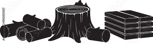 Black silhouette of tree stump and logs wood 1