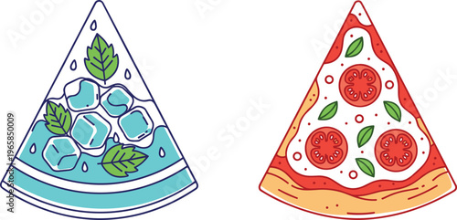 Cute Pizza Slice Illustration Set with Fresh Ingredients and Cartoon Style Design Fun Food Collection for Menu, Restaurant, and Fast Food Graphics