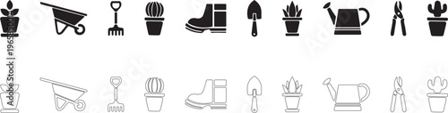 Gardening icons in flat design. Vector set.