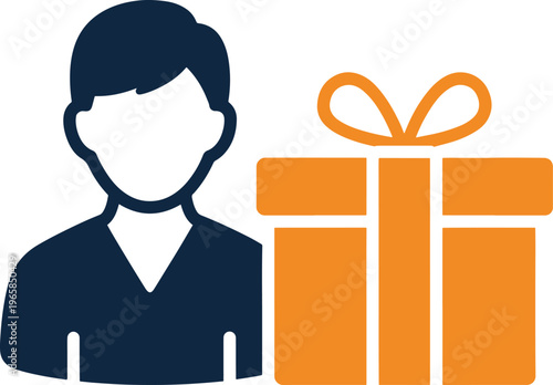 Person with gift box icon isolated on transparent background for surprise celebration
