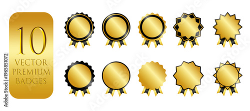 Foto Editable ten vector premium gold badges and award seals set featuring varied orn
