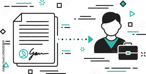 Job application process with signed contract and candidate profile for employment