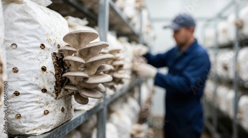 Mushroom harvesting event on a sustainable farm capturing the environment of growth indoor viewpoint cultivation concept