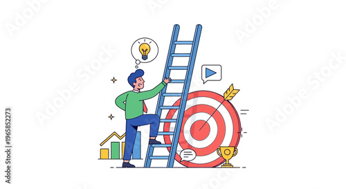 Target Achievement Concept – Business Success Cartoon Vector Illustration Isolated on White Background