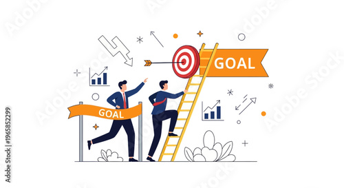 Target Achievement Concept – Business Success Cartoon Vector Illustration Isolated on White Background