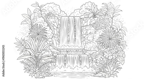 Detailed drawing of a waterfall.
