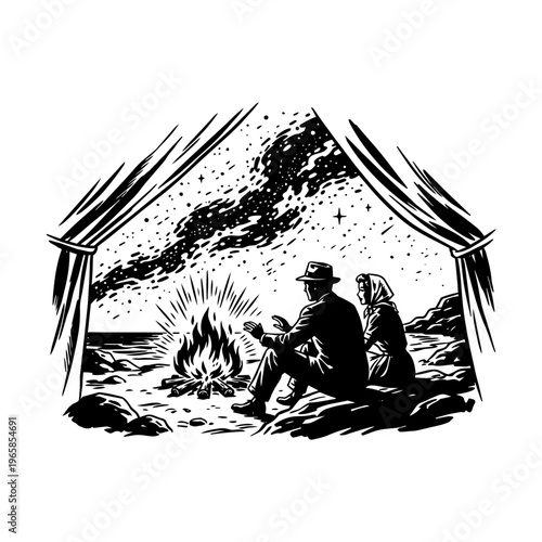 Vintage style campfire vector illustration