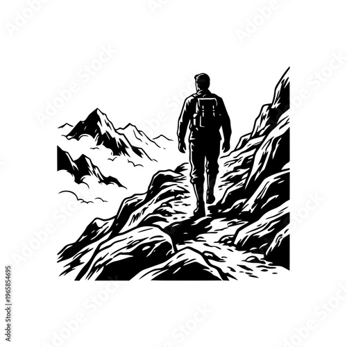 Vintage style hiker, mountaineer vector illustration
