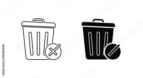 Vector graphic illustration of trash cans with prohibited symbols