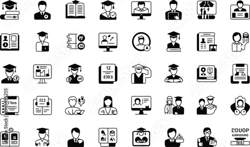 Modern education and online learning glyph icons collection for academic and e-learning interface designs