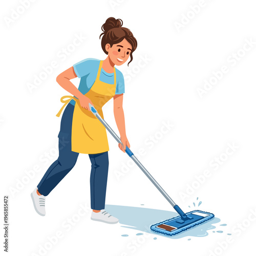 woman cleaning floor with mop