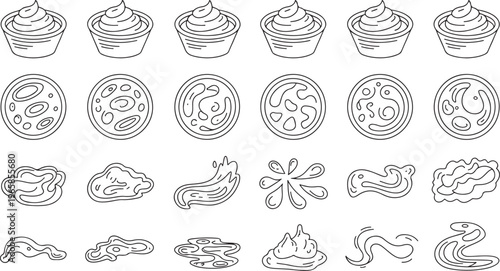 Whipped cream topping swirl dessert decoration outline icon collection bakery illustration