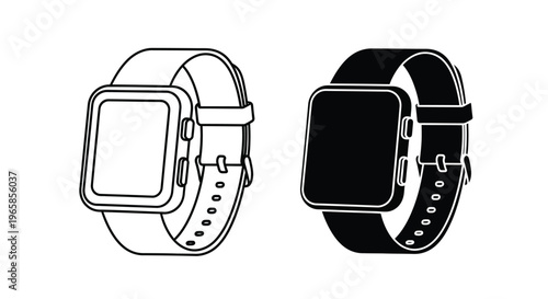 Vector illustration of smartwatch designs in black and white