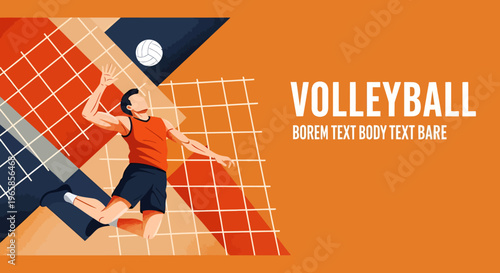 Volleyball player jumping to spike the ball, vector sports illustration