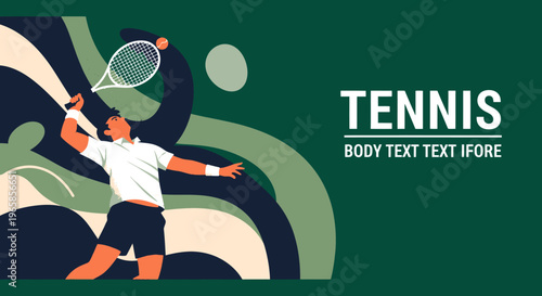 Tennis player serving a ball, abstract flat vector illustration