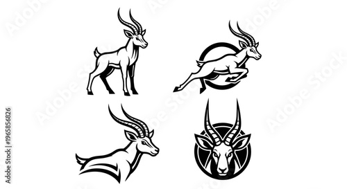 Elegant Antelope Illustrations - A Collection of Graceful Wildlife Designs.