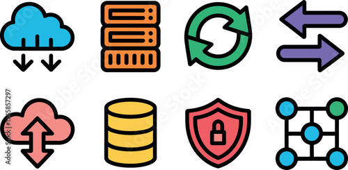 Cloud computing and data storage security icons