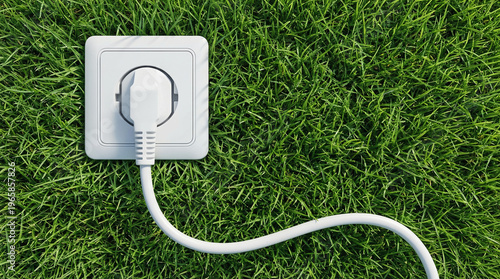 White socket in green grass, green energy concept