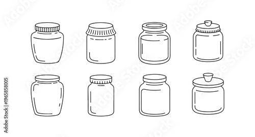 Collection of different types of glass jars with lids for storage