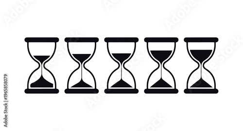 Hourglass set, sand running out, passing time, deadline, countdown, time management vector