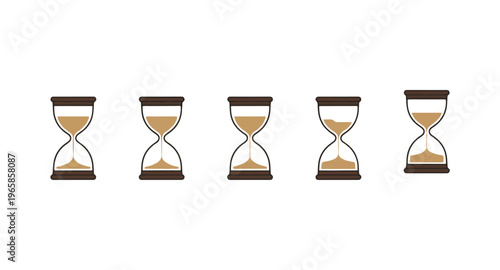 Hourglass set, sand running out, passing time, deadline, countdown, time management vector
