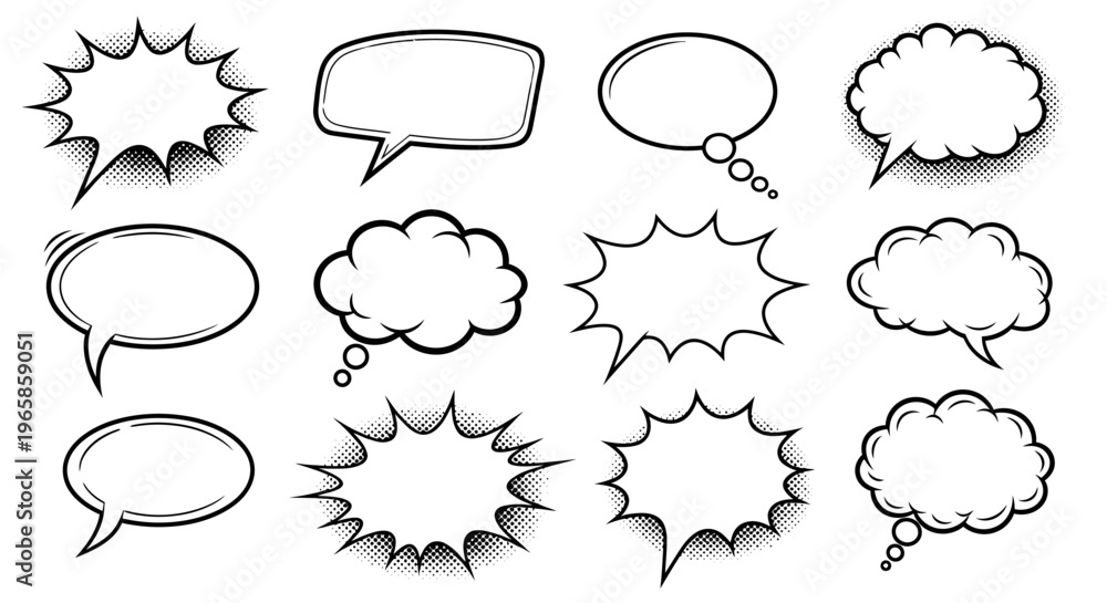 Fototapeta premium Comic style speech and thought bubbles set for creative designs