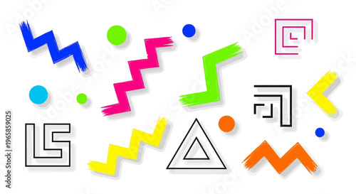 Dynamic geometric abstract shapes with vibrant colors on white background