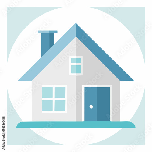 Cozy Blue House with Chimney and Windows, Ideal for Real Estate or Homeowner Needs