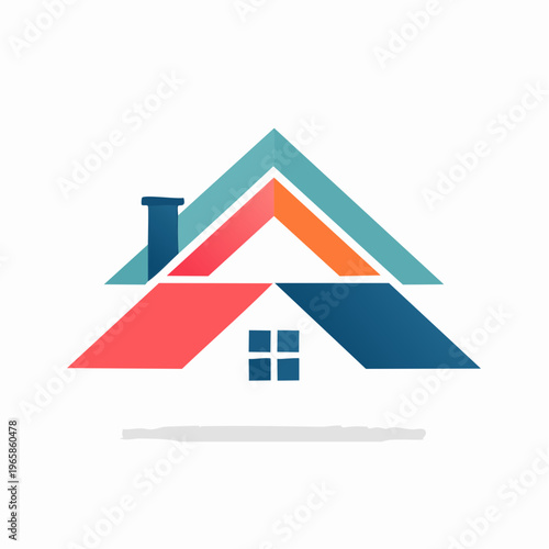 Modern geometric house icon featuring vibrant colors and abstract roof design, representing property and residential concepts