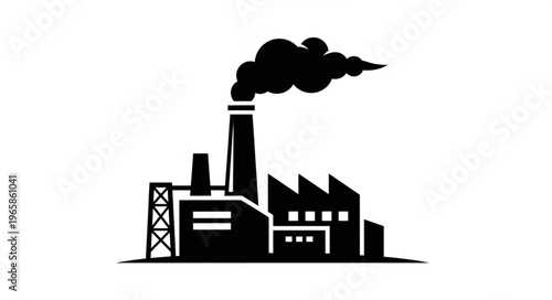 Silhouette of a Factory with Smoke Emission, Industrial Pollution Concept.