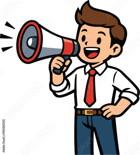 Enthusiastic Businessman Announcing with Megaphone, Energetic Promotional Cartoon vector illustration
