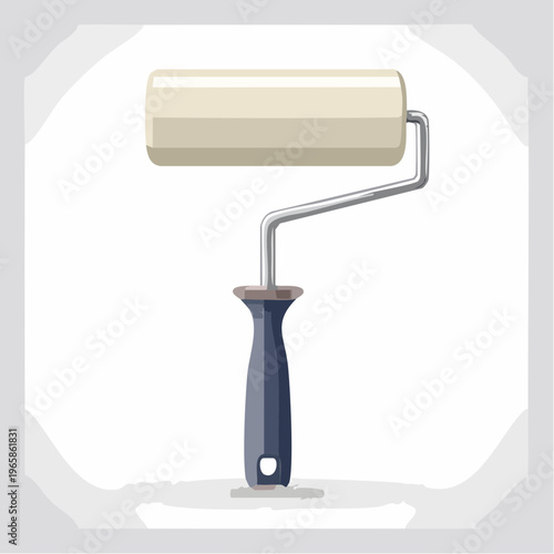 Illustration of a beige paint roller with a dark blue handle on a white background