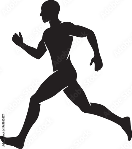 Silhouette of a man running black white background