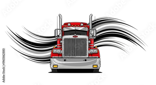 Illustration of a red semi-truck speeding forward with motion lines against a white background, conveying a sense of transport and movement.