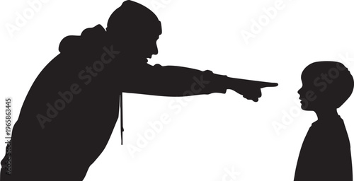 Silhouette of pointing at child black white background