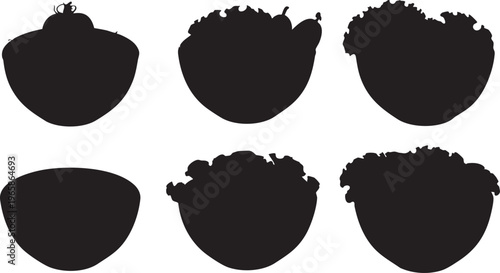Six black silhouettes of salad bowls on white background bowl shapes
