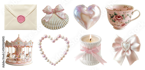 PNG Elegant vintage pastel decor elements on transparent background