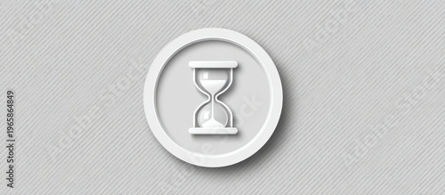 White hourglass icon on a gray background.
