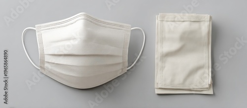 White medical mask and cloth mask on gray background.