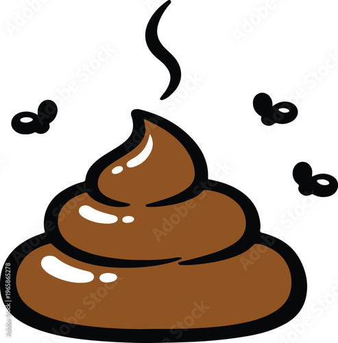 Brown Poop Pile with Rising Steam and Buzzing Flies, Humorous and Smelly Cartoon Emoji Style vector illustration
