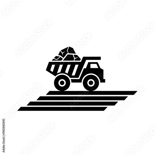 Silhouette of a Mining Dump Truck Carrying Rocks on a Road.