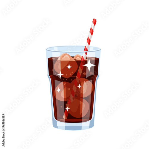 Cola Drink with Ice Flat Vector Beverage Illustration