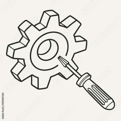 Photos Mechanical maintenance illustration featuring isometric gear wheel being adjuste