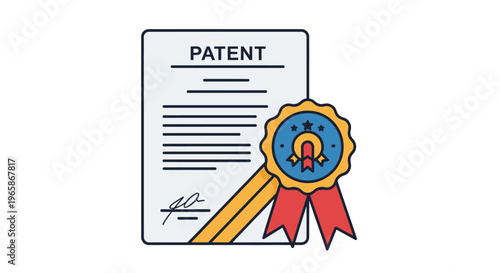 Official Patent Document with Gold Seal and Ribbon, Representing Intellectual Property and Innovation on Isolated White Background