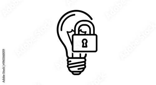 Light bulb with a padlock icon, representing a secure idea, intellectual property protection, and innovation security, isolated white background.