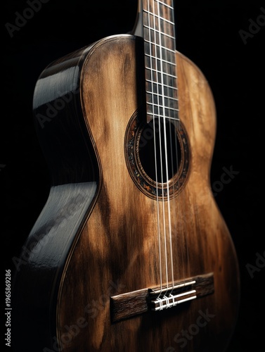 Guitar Stands on a Table With Soft Lighting Highlighting Its Details and Craf...