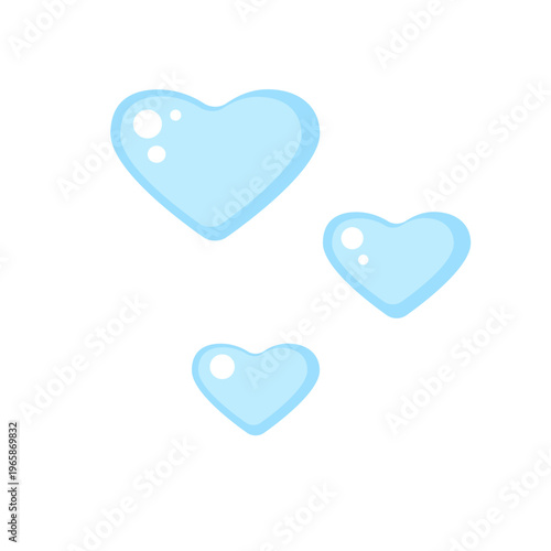 Three floating blue heart bubbles