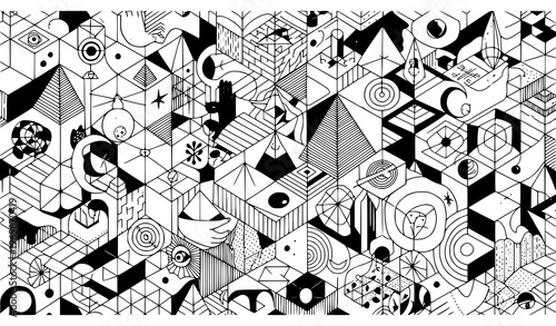 Photos Geometric abstraction art with various shapes and patterns