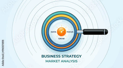 Business Strategy Magnifying Glass Focusing on Data, Growth, and Market Analysis Concepts